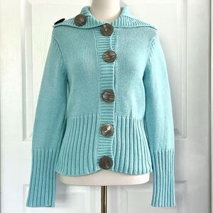 One Girl Who Y2K Baby Blue Chunky Button Cardigan Sweater Womens sz M